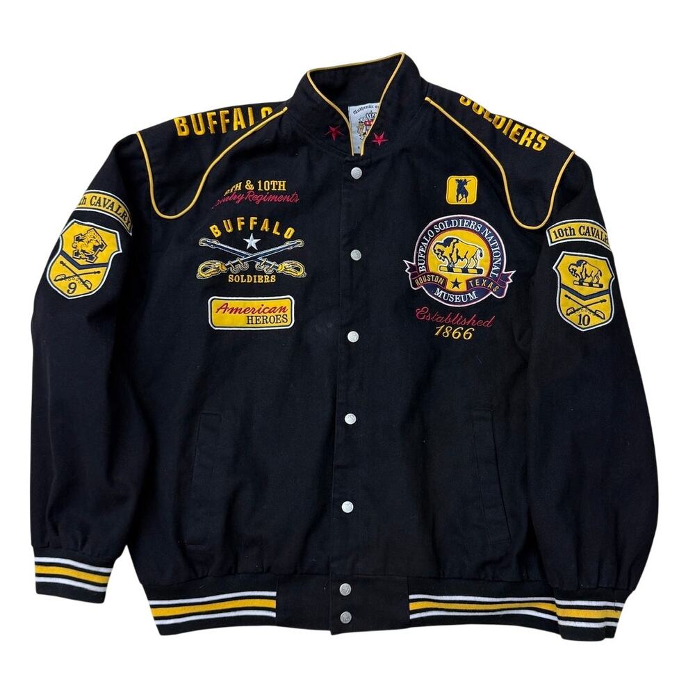 Big Boy Gear Buffalo Soldiers Black Yellow varsity letterman Jacket Size Large
